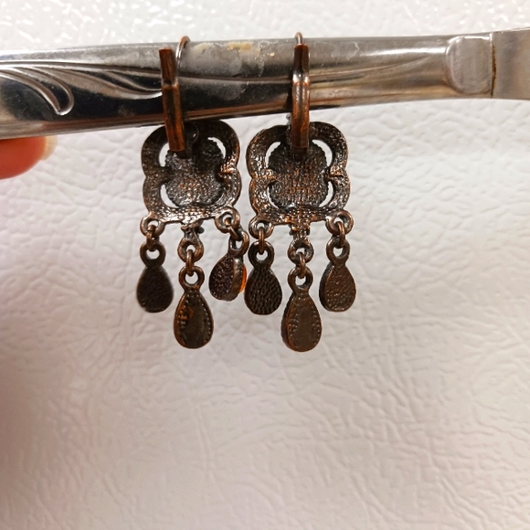 Vintage Orange Stone Brown Cubic Zirconia Dangle Earrings with Clasp Backing - Picture 4 of 12